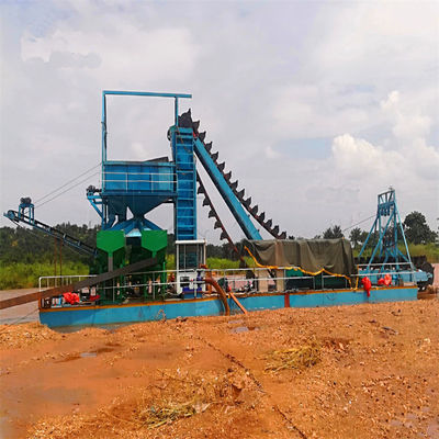 Set Sail Customized Chain Bucket River Mining Boat with Agitation Gold Chute Equipment