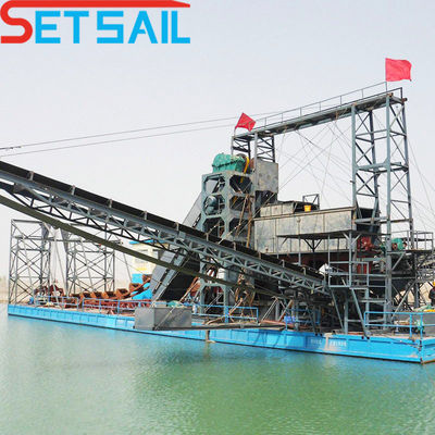US Customized River Gold Chain Bucket Dredger with Hydrocyclone and Agitation Chute