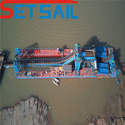 Chain Bucket River Sand Gold Machine with Agitation Chute within 23m-49m Hull Dimension