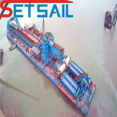 Chain Bucket River Sand Gold Machine with Agitation Chute within 23m-49m Hull Dimension