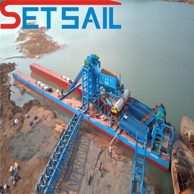 Chain Bucket River Sand Gold Machine with Agitation Chute within 23m-49m Hull Dimension