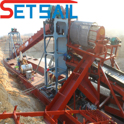 Width 4.5m-10m Customized Chain Bucket River Gold Mining Dredger with Agitation Chute