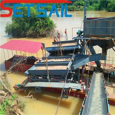 Width 4.5m-10m Customized Chain Bucket River Gold Mining Dredger with Agitation Chute