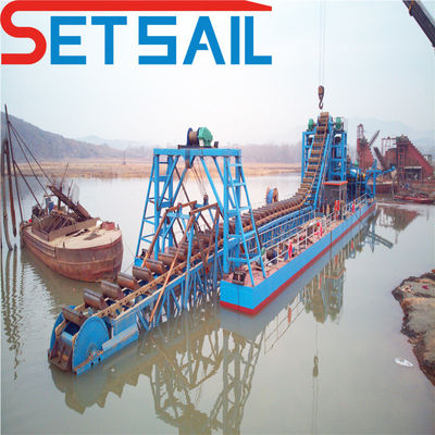 Dredging Depth 7m-20m Multi Color Bucket Chain River Mining Boat with Trommel Screen