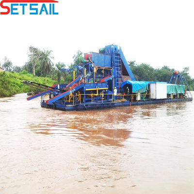 Steady Performance Chain Bucket Gold Dredger with Agitation Chute Precise Gold Recovery