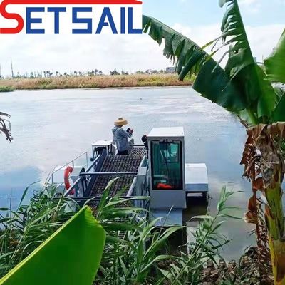 12kn/H Floating Weeds Water Hyacinth Harvester for Lake Usage Cutting Width 3m-6m